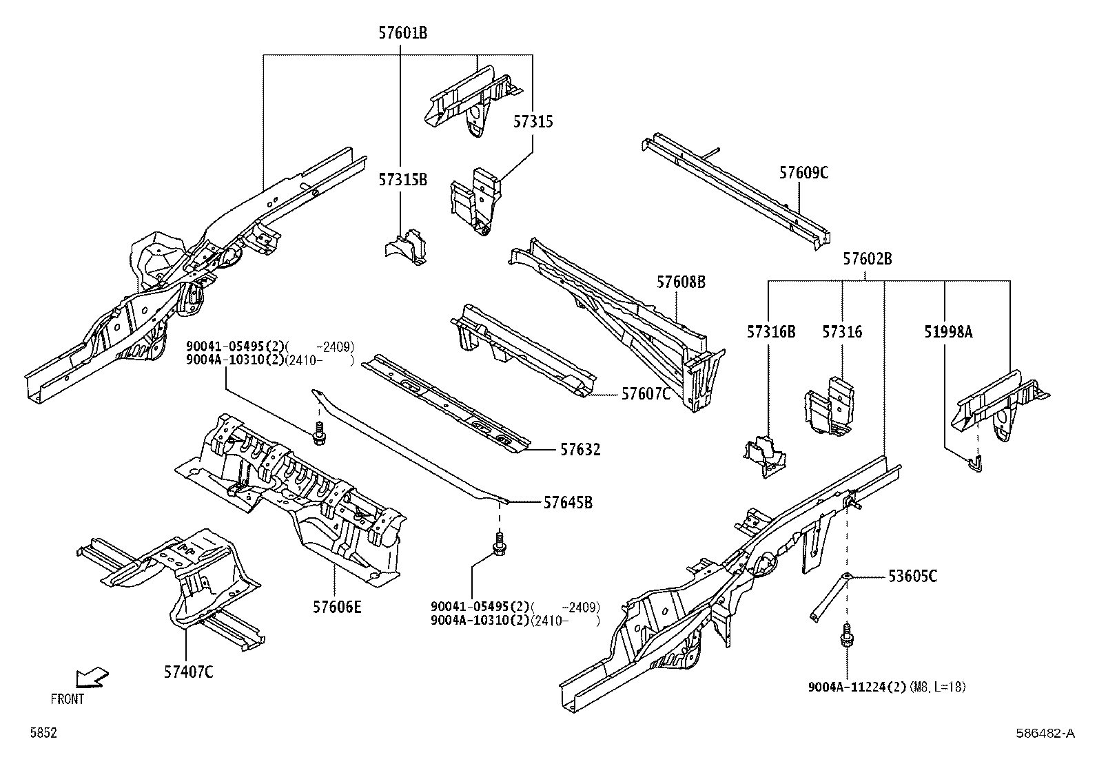 57602-BZ450 MEMBER SUB-ASSY, REAR FLOOR SIDE, FRONT LH product image