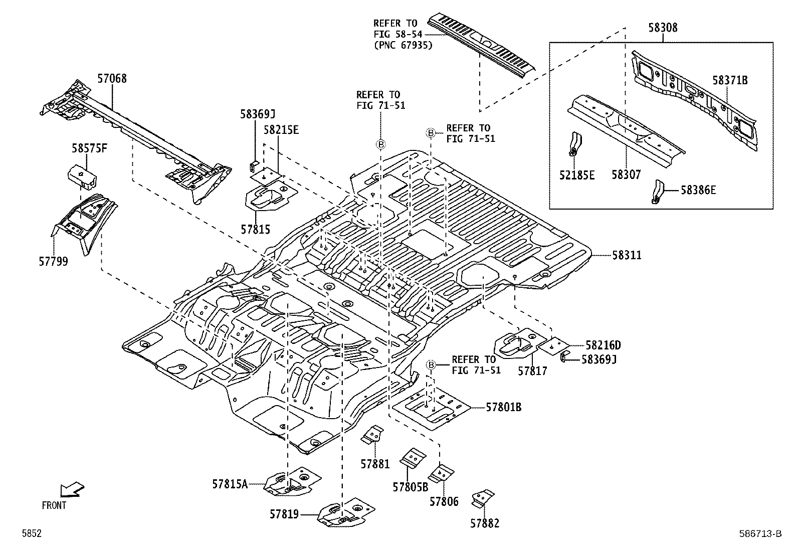 57601-BZ710 MEMBER SUB-ASSY, REAR FLOOR SIDE, FRONT RH product image