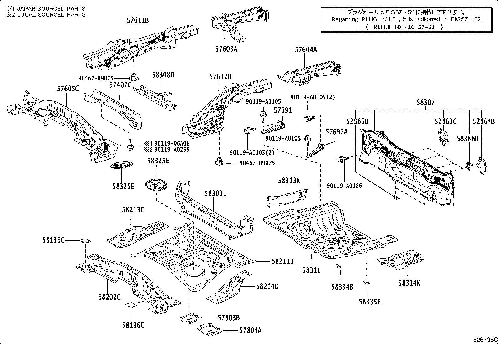 57604-0R030 MEMBER SUB-ASSY, REAR FLOOR SIDE, REAR LH product image