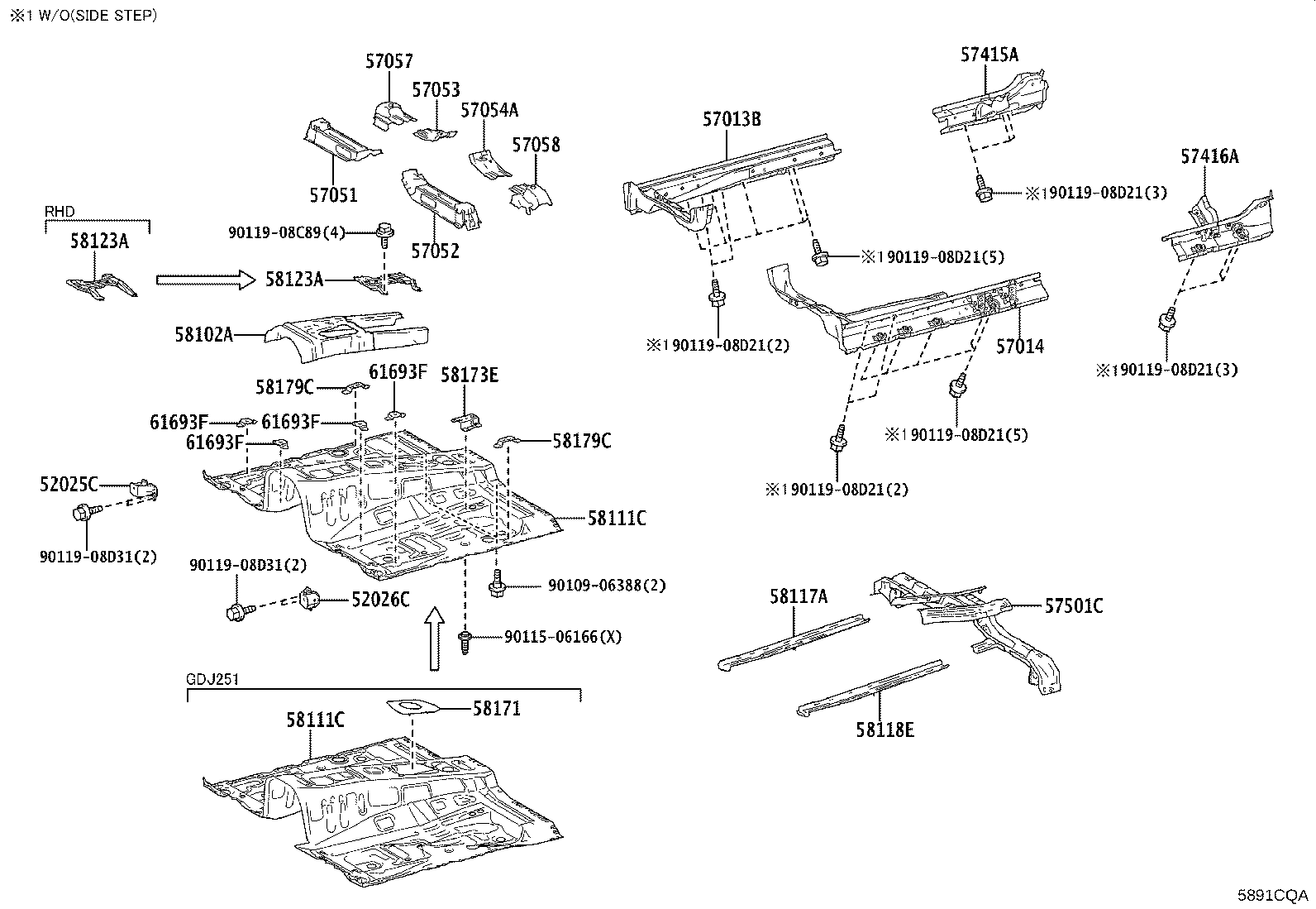 57404-60070 RAIL SUB-ASSY, FLOOR SIDE, REAR LH product image