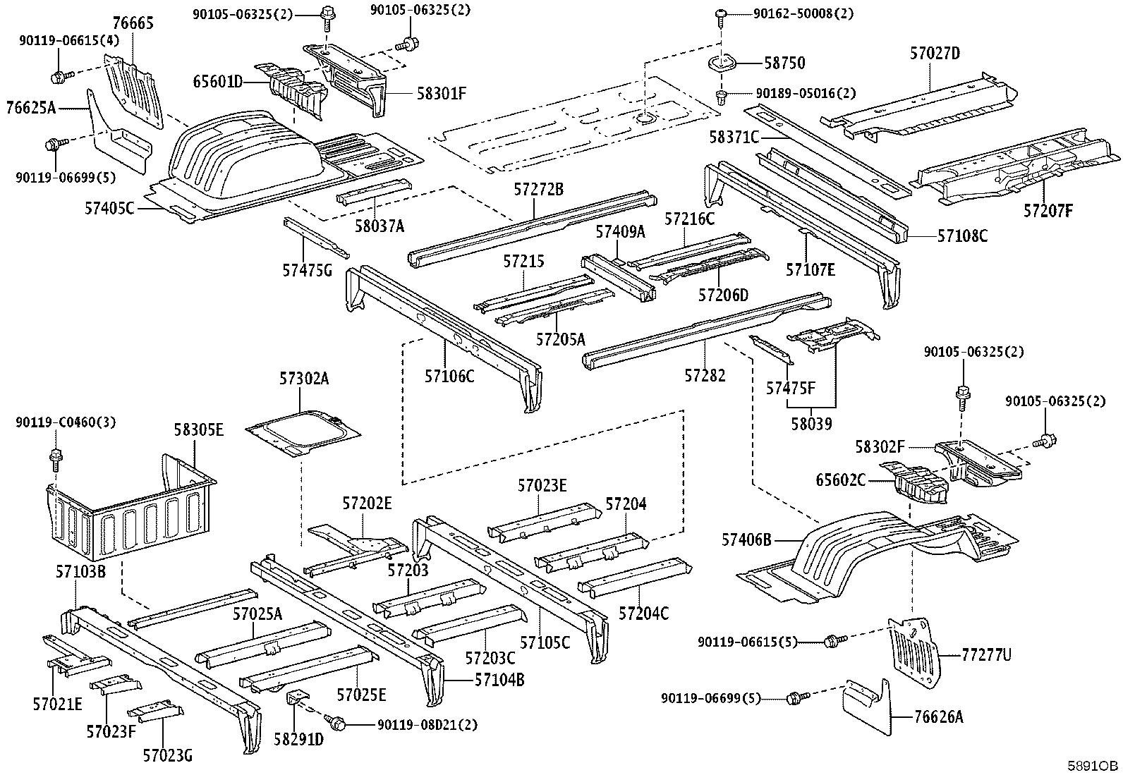 57104-0S050 CROSSMEMBER SUB-ASSY, FLOOR, NO.4 product image