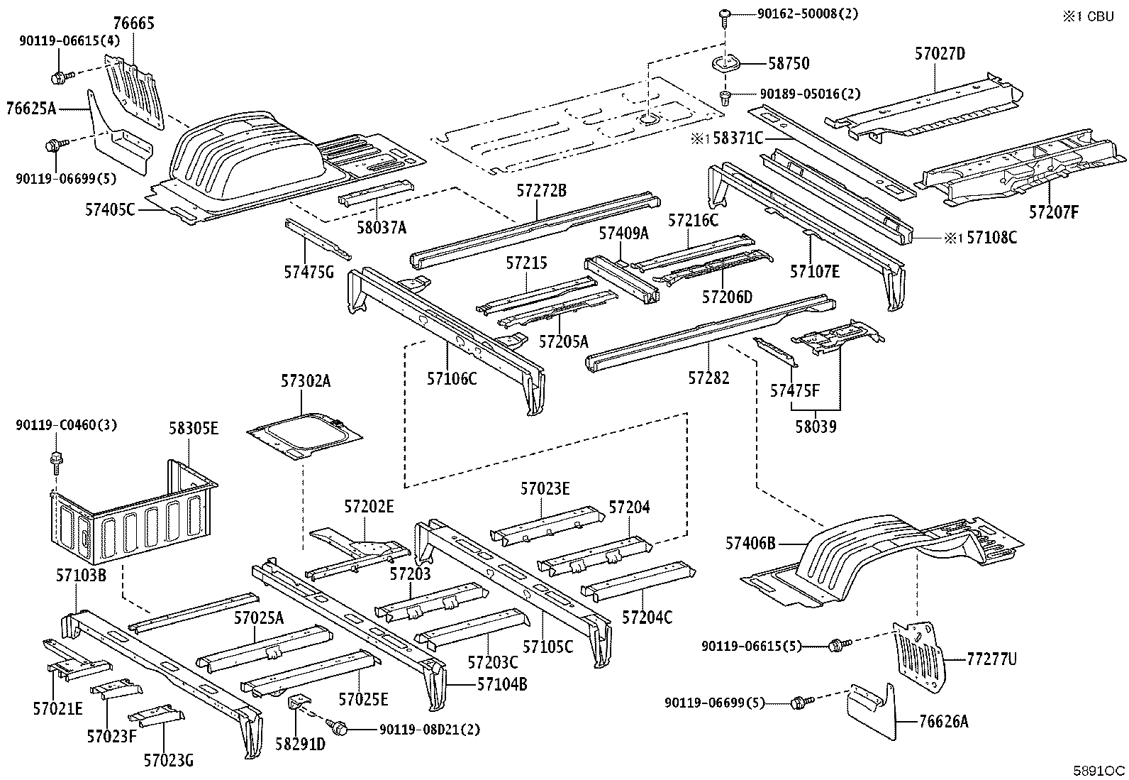 57104-0S050 CROSSMEMBER SUB-ASSY, FLOOR, NO.4 product image