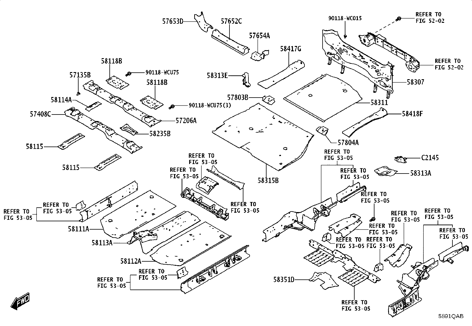 57653-WC001 MEMBER, REAR FLOOR CROSS, NO.2 product image