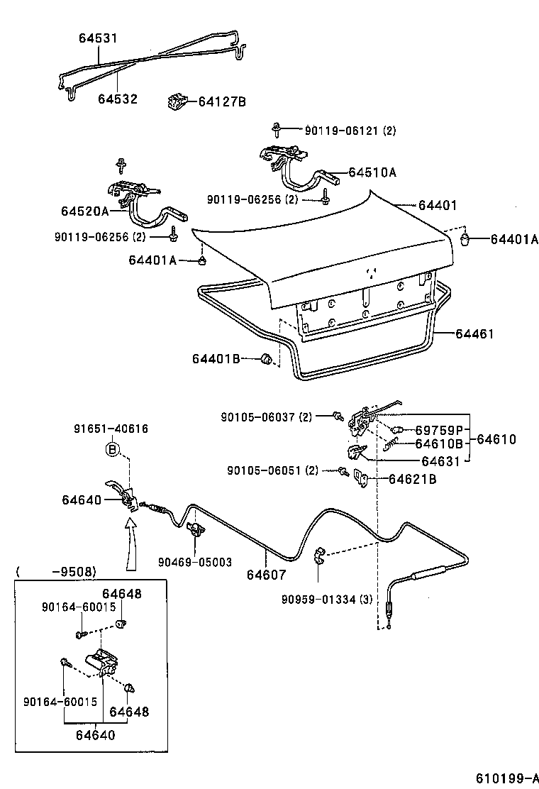 64520-02010 HINGE ASSY, LUGGAGE COMPARTMENT DOOR, LH product image
