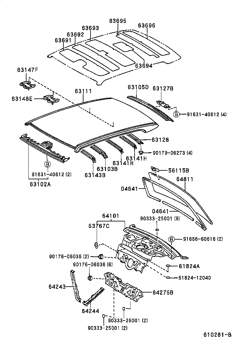 63103-40020 REINFORCEMENT SUB-ASSY, ROOF PANEL, CENTER product image
