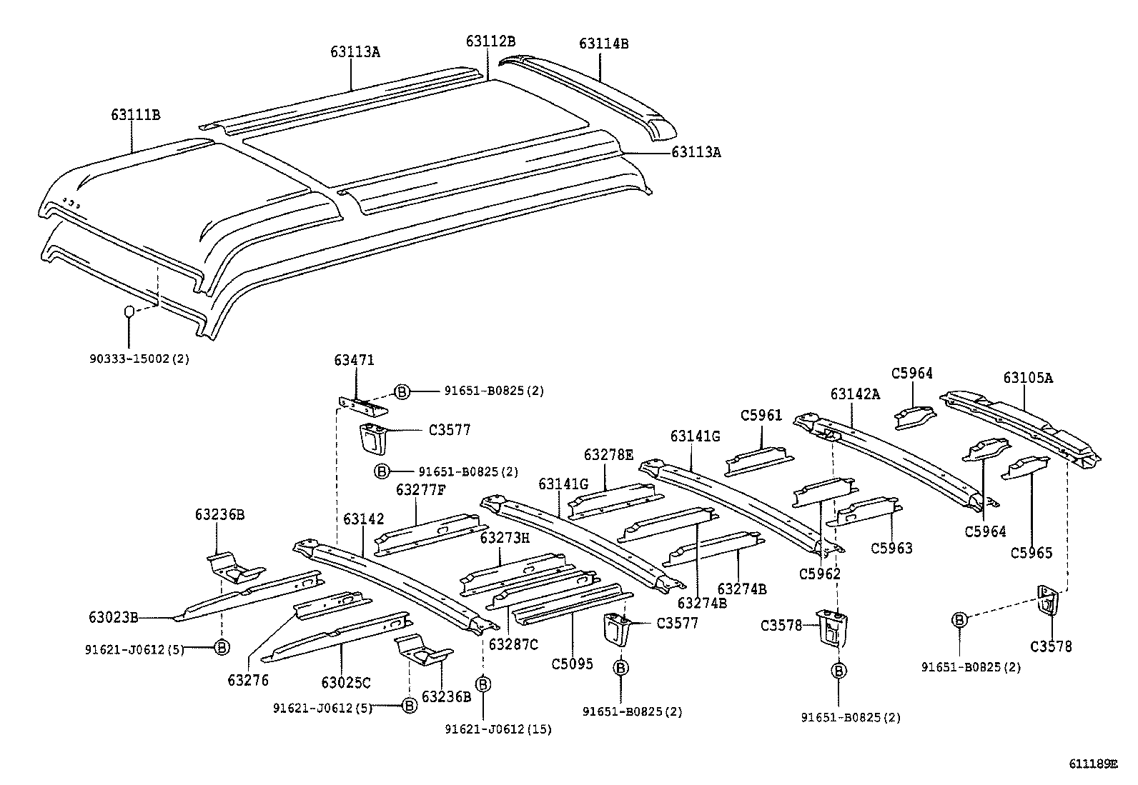 63104-37050 REINFORCEMENT, ROOF PANEL, NO.2 product image