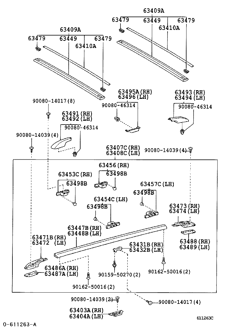 63403-0C010 SUPPORT SUB-ASSY, ROOF RACK, CENTER RH product image