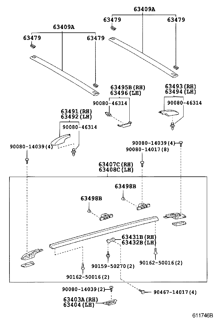63403-AE010 SUPPORT SUB-ASSY, ROOF RACK, CENTER RH product image