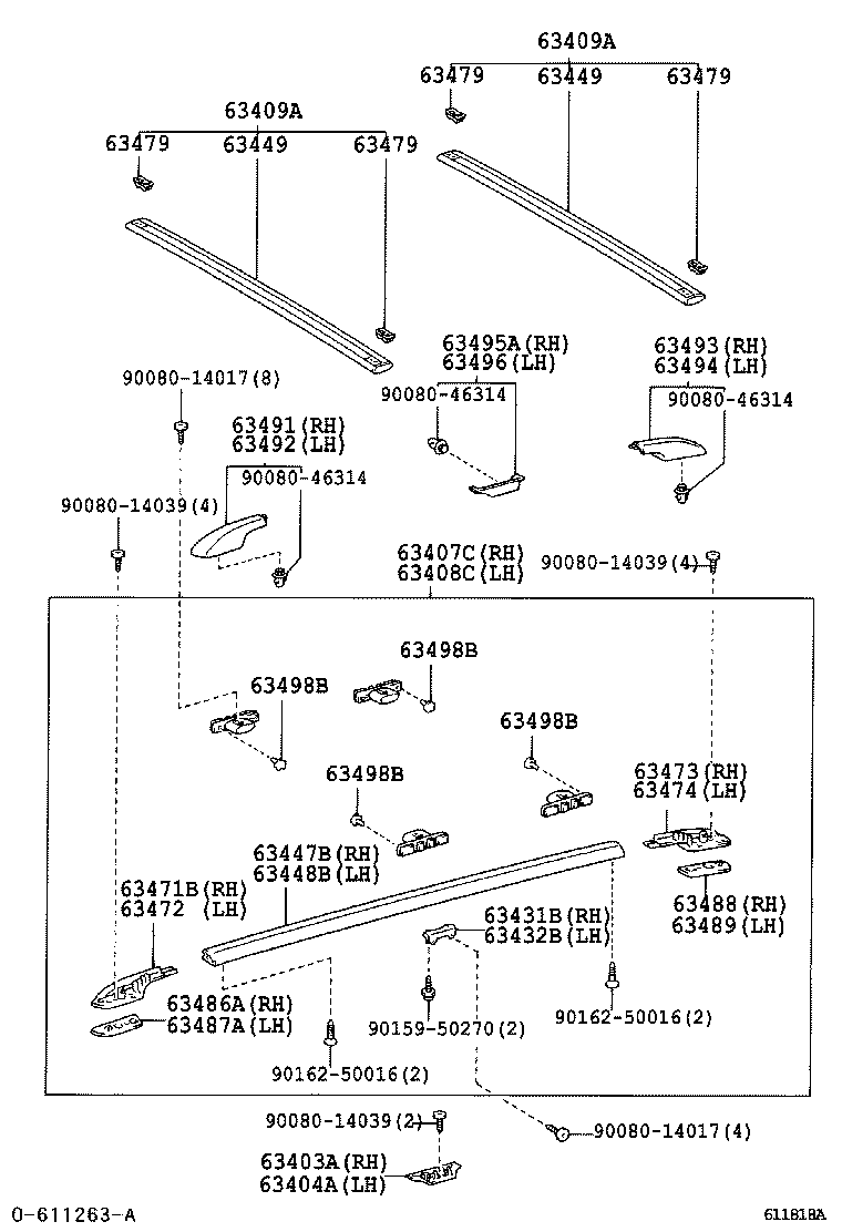 63403-0C010 SUPPORT SUB-ASSY, ROOF RACK, CENTER RH product image