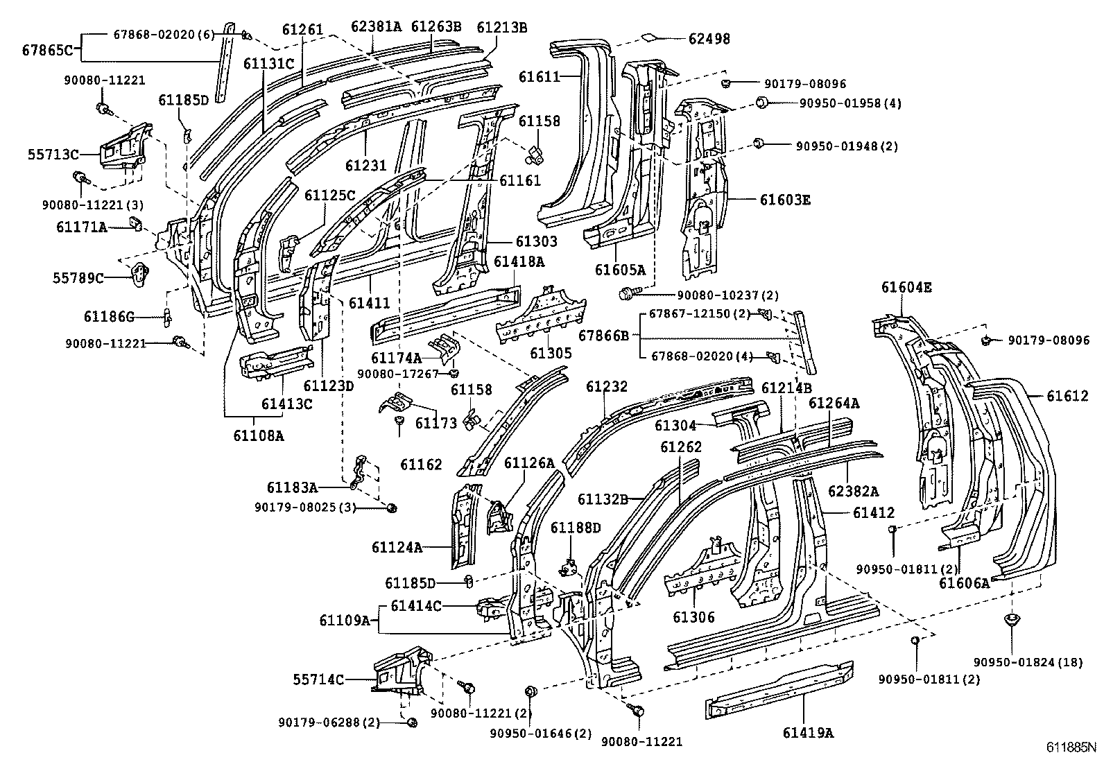 61108-0C040 REINFORCE SUB-ASSY, FRONT BODY PILLAR, LOWER RH product image