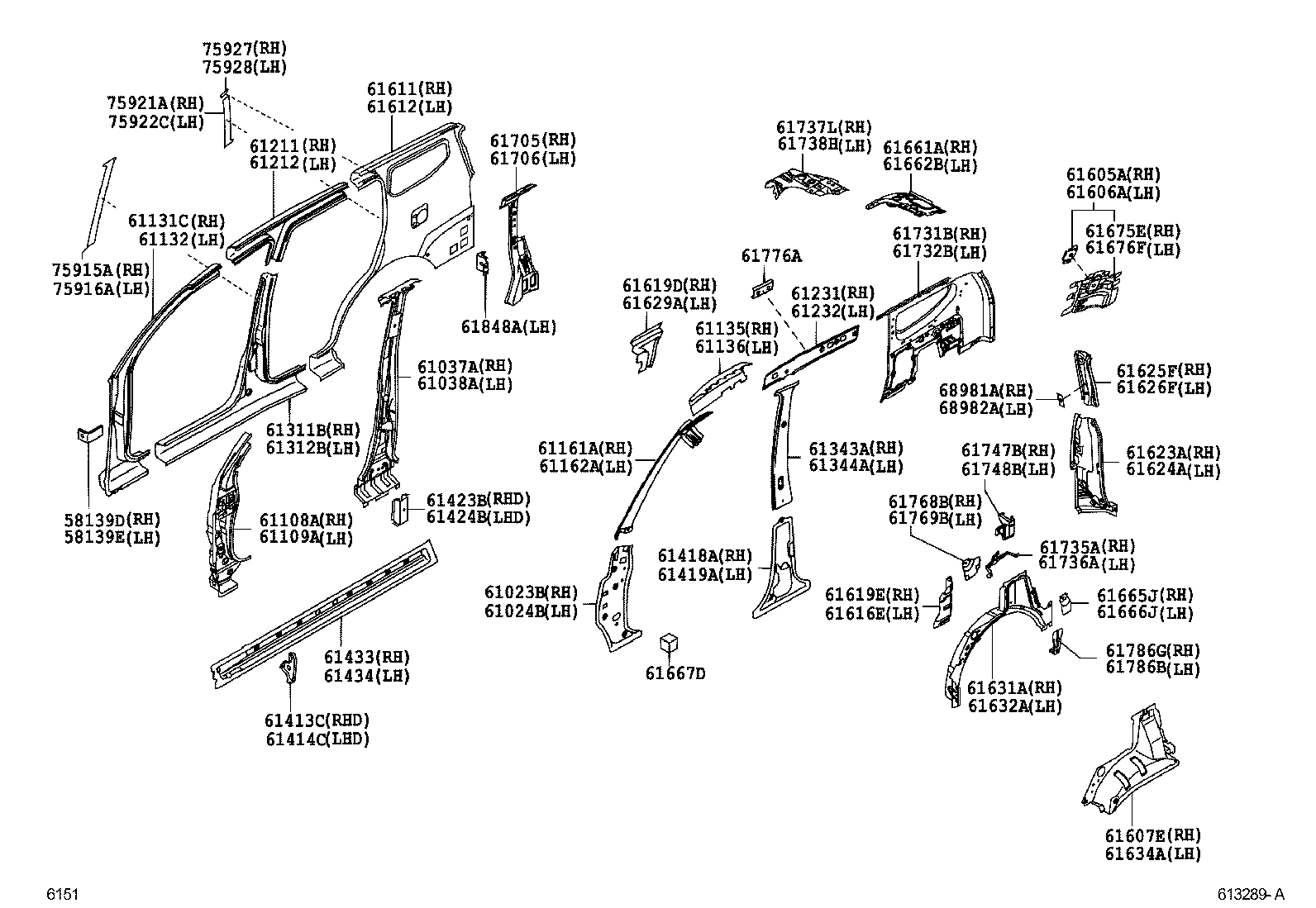 61023-BZ080 PILLAR SUB-ASSY, FRONT BODY, INNER RH product image