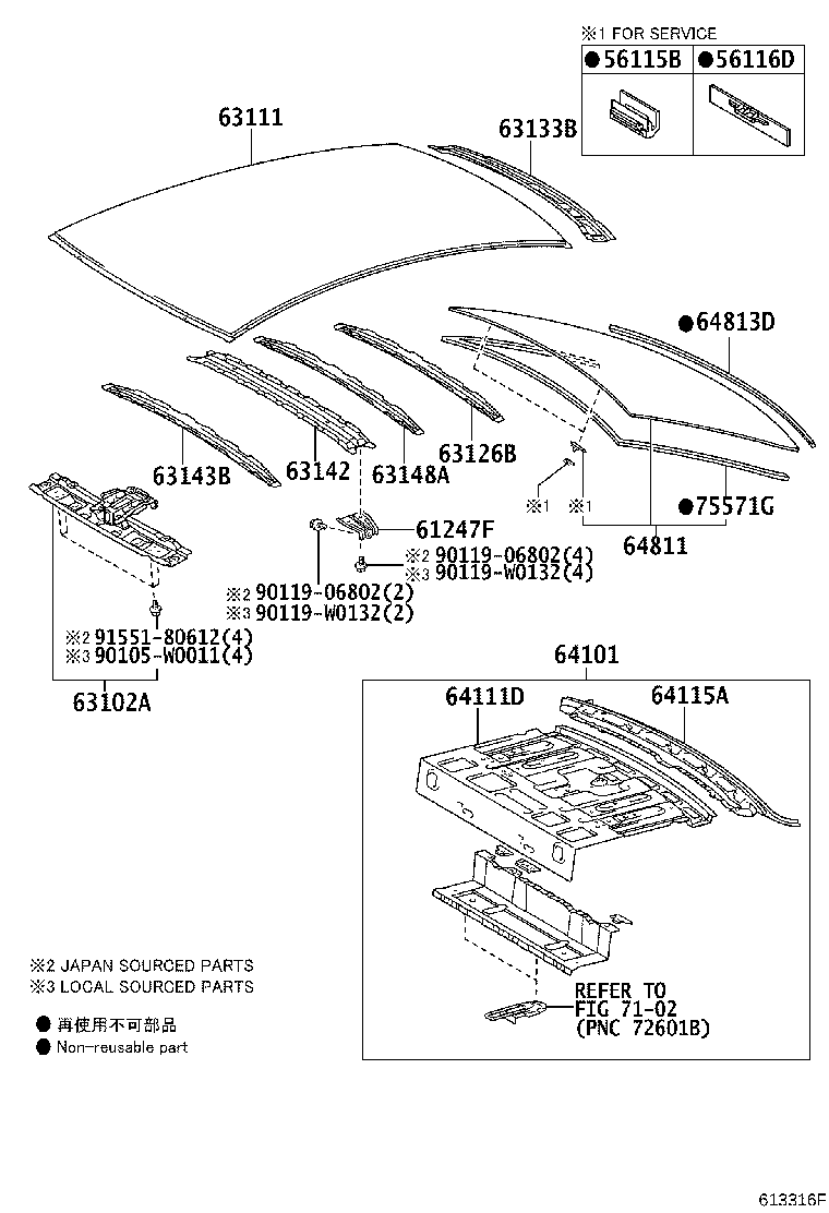 63103-05030 REINFORCEMENT, ROOF PANEL, NO.2 product image