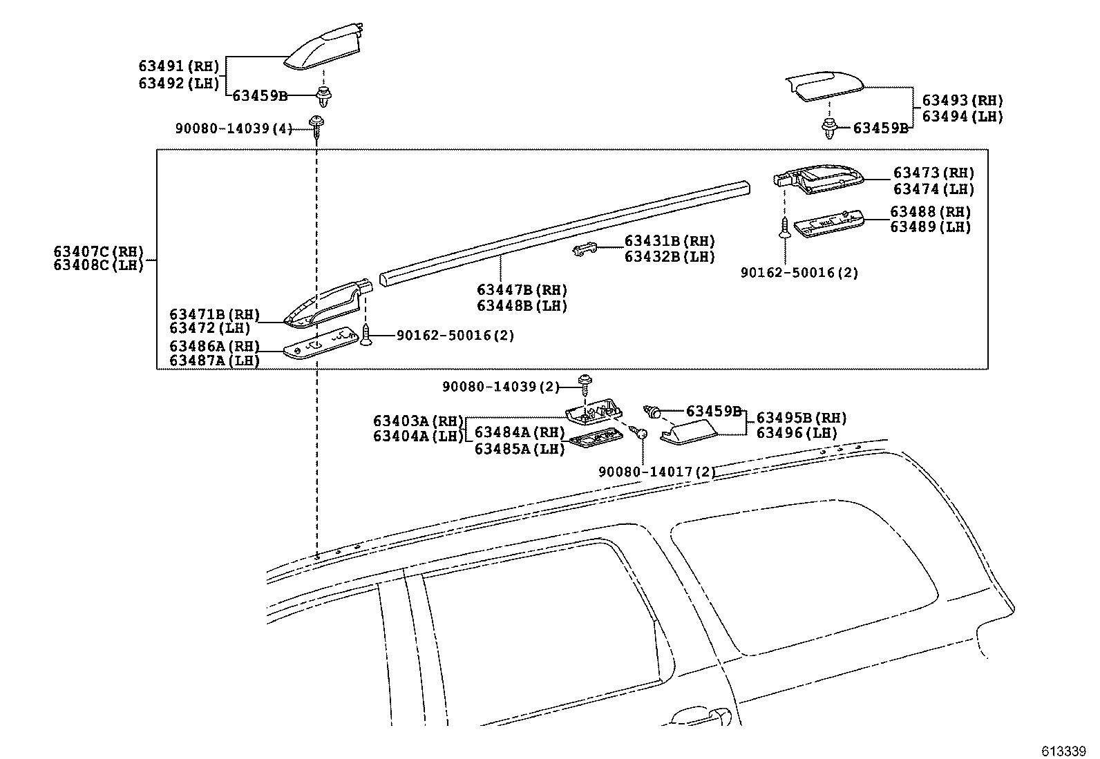 63403-0C020 SUPPORT SUB-ASSY, ROOF RACK, CENTER RH product image