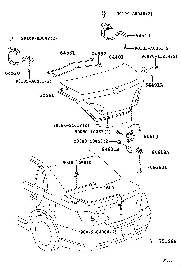 64532-AC050 BAR, LUGGAGE DOOR HINGE TORSION, LH product image