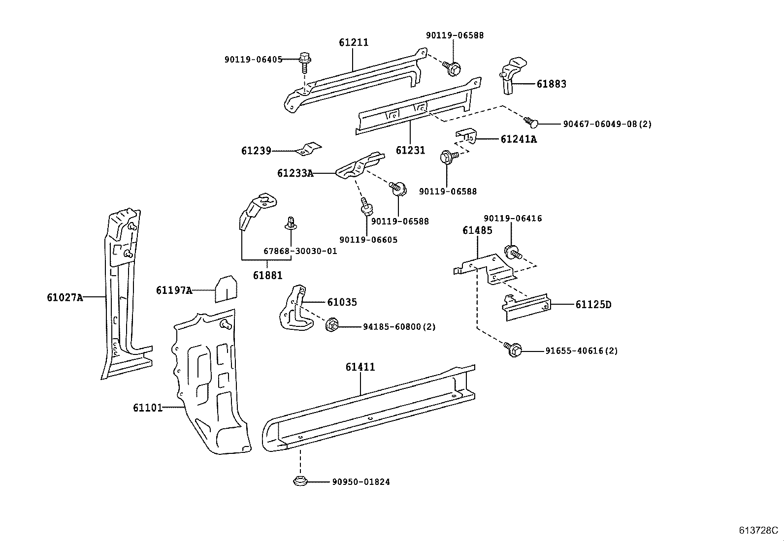 76607-60070 MUDGUARD SUB-ASSY, QUARTER PANEL, REAR RH product image