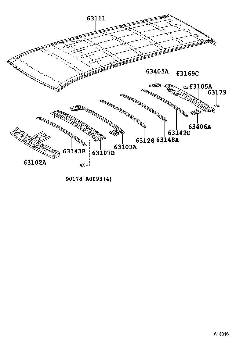 63169-0E020 RETAINER, ROOF REINFORCEMENT, NO.2 product image