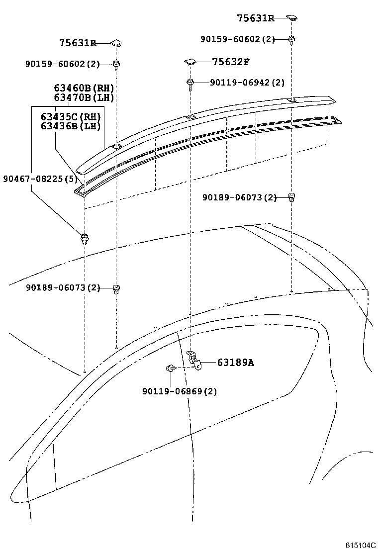 63103-52150 REINFORCEMENT, ROOF PANEL, NO.2 product image