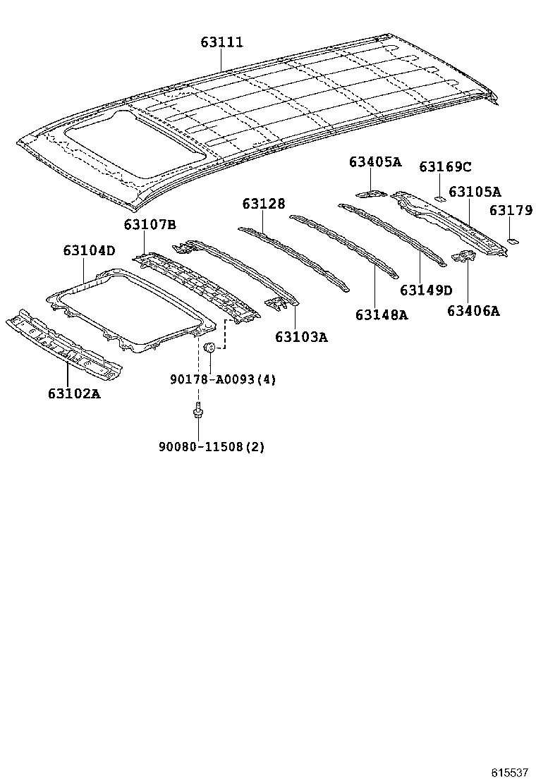 63169-0E020 RETAINER, ROOF REINFORCEMENT, NO.2 product image