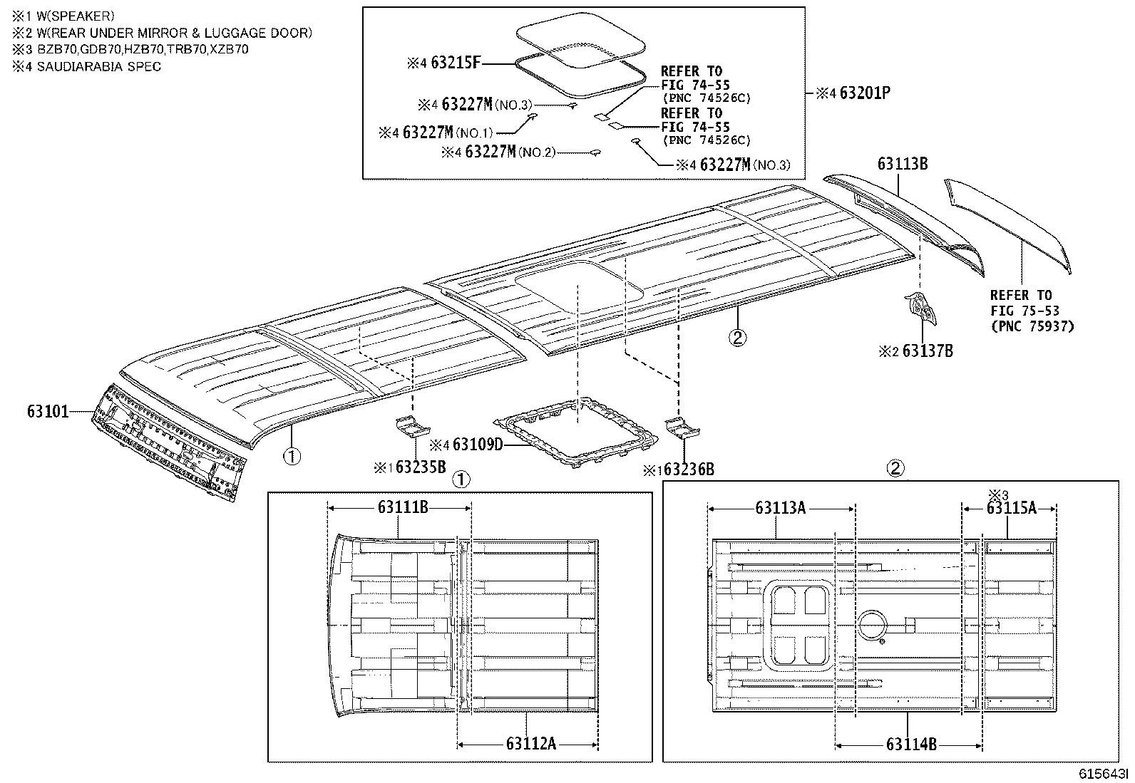 63044-36080 REINFORCEMENT SUB-ASSY, ROOF PANEL, NO.2 A product image