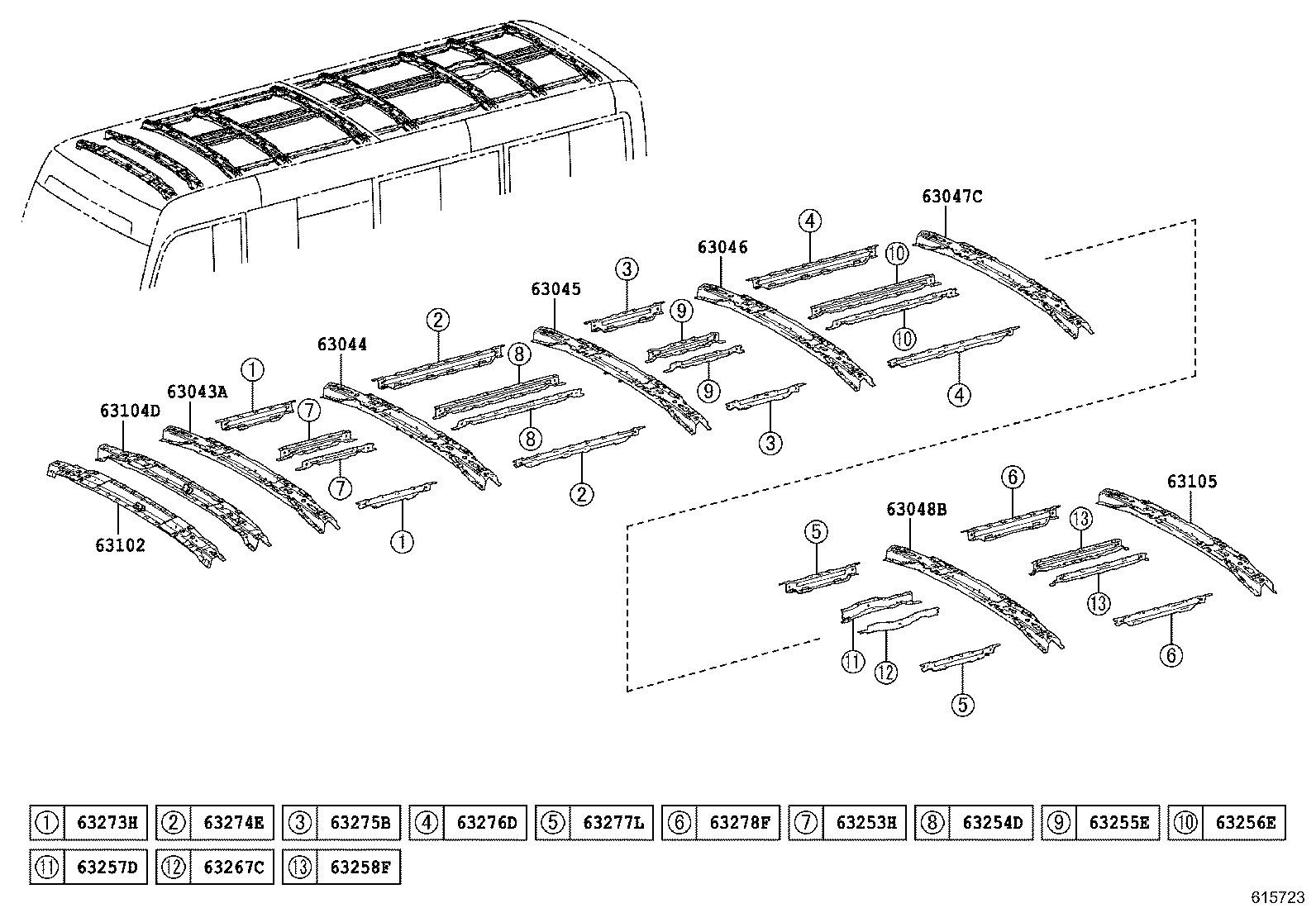63044-36080 REINFORCEMENT SUB-ASSY, ROOF PANEL, NO.2 A product image
