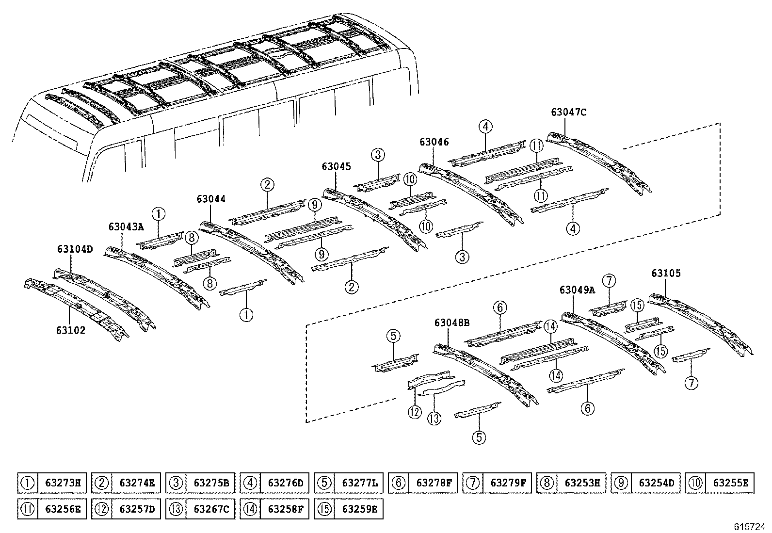 63044-36080 REINFORCEMENT SUB-ASSY, ROOF PANEL, NO.2 A product image
