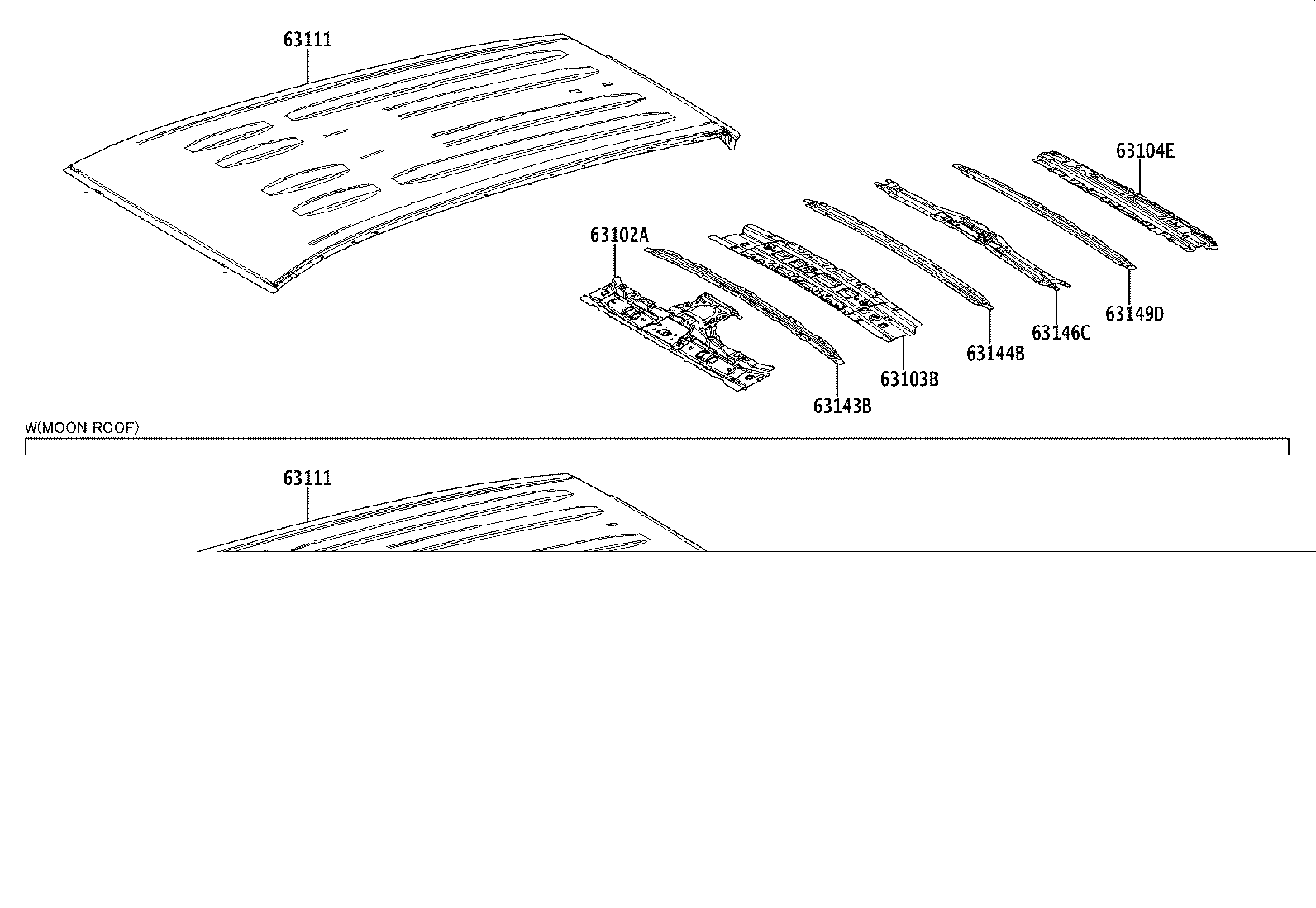 63103-0R030 REINFORCEMENT SUB-ASSY, ROOF PANEL, CENTER product image