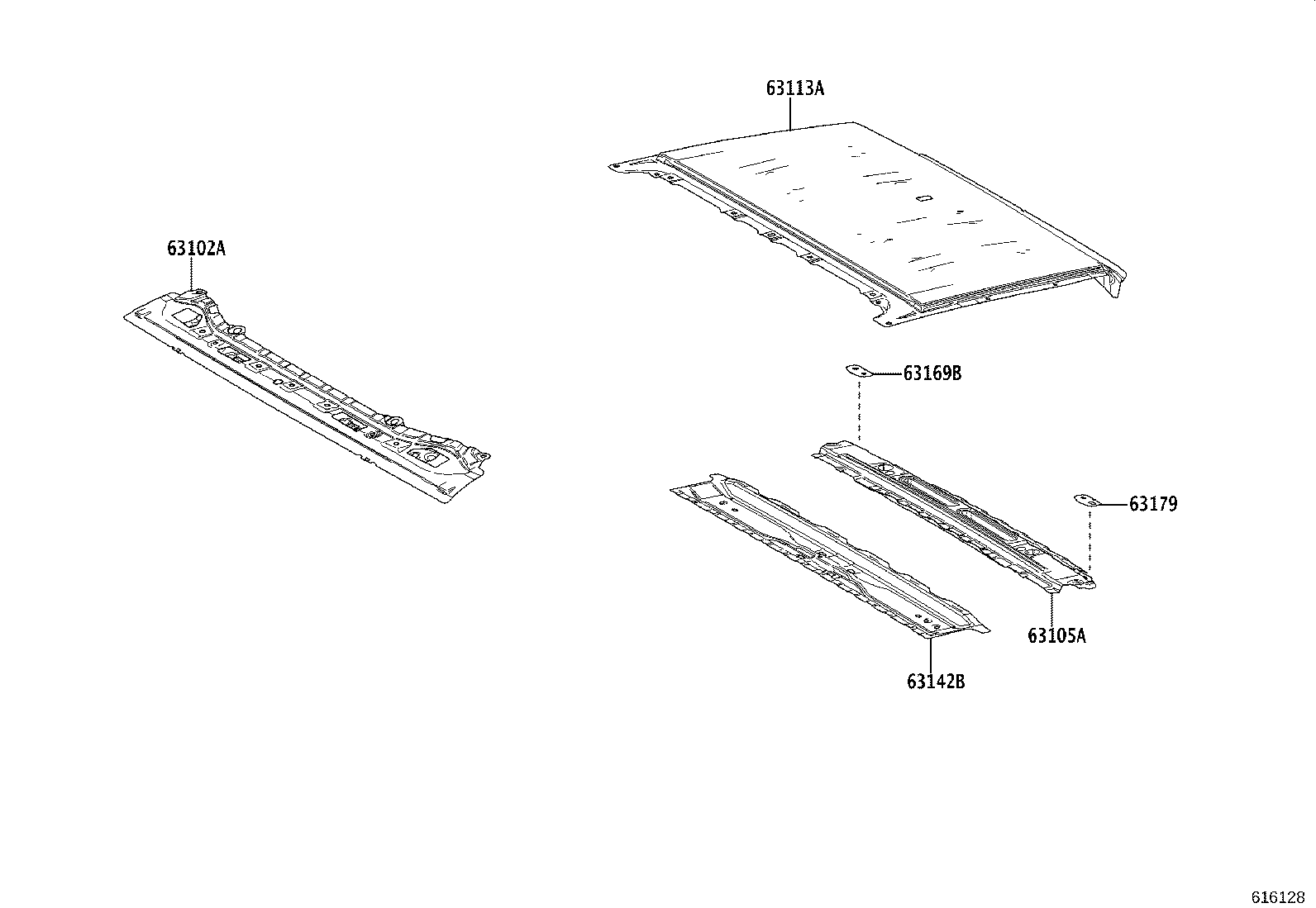 63142-42070 REINFORCEMENT, ROOF PANEL, REAR product image
