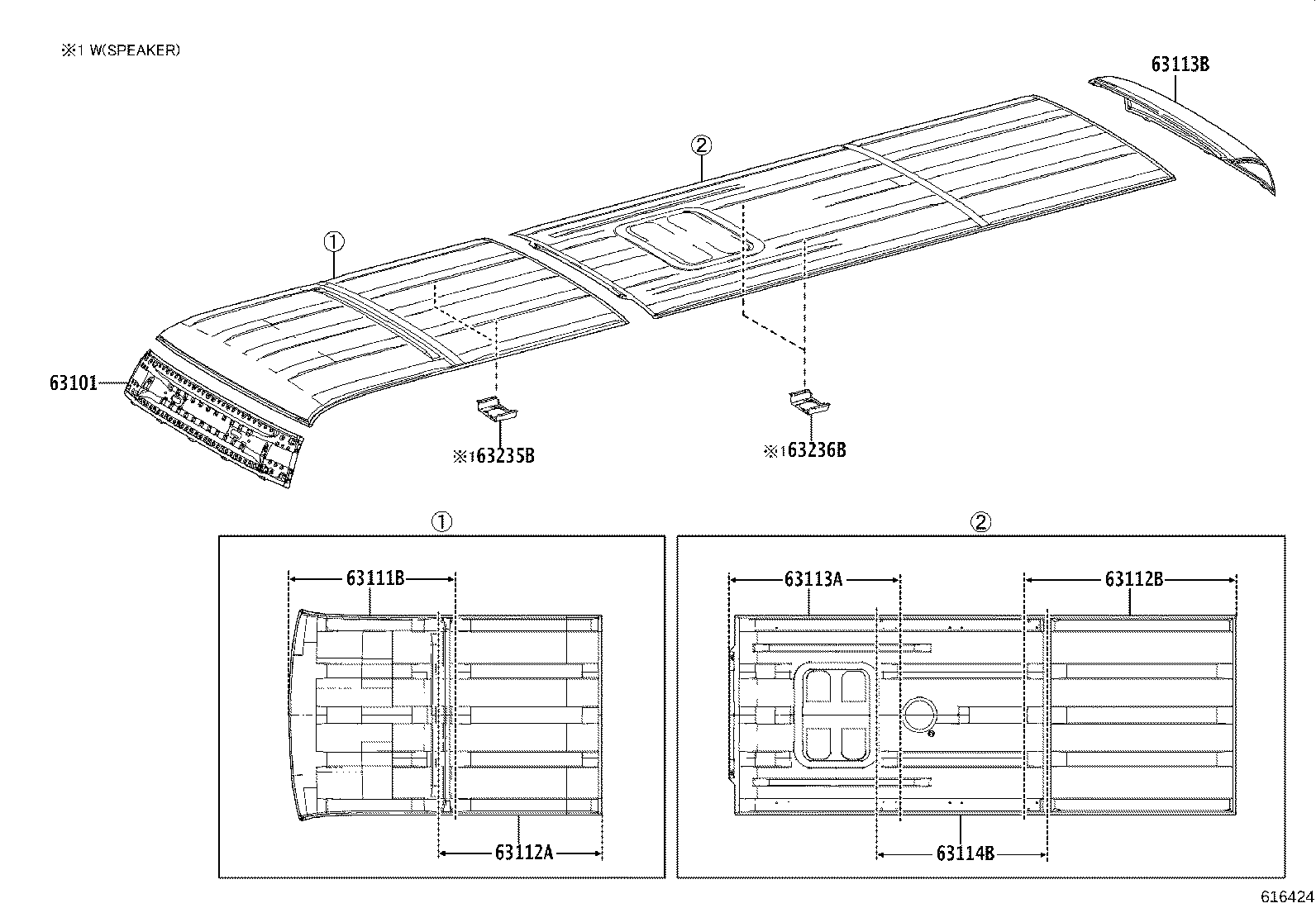 63044-36080 REINFORCEMENT SUB-ASSY, ROOF PANEL, NO.2 A product image