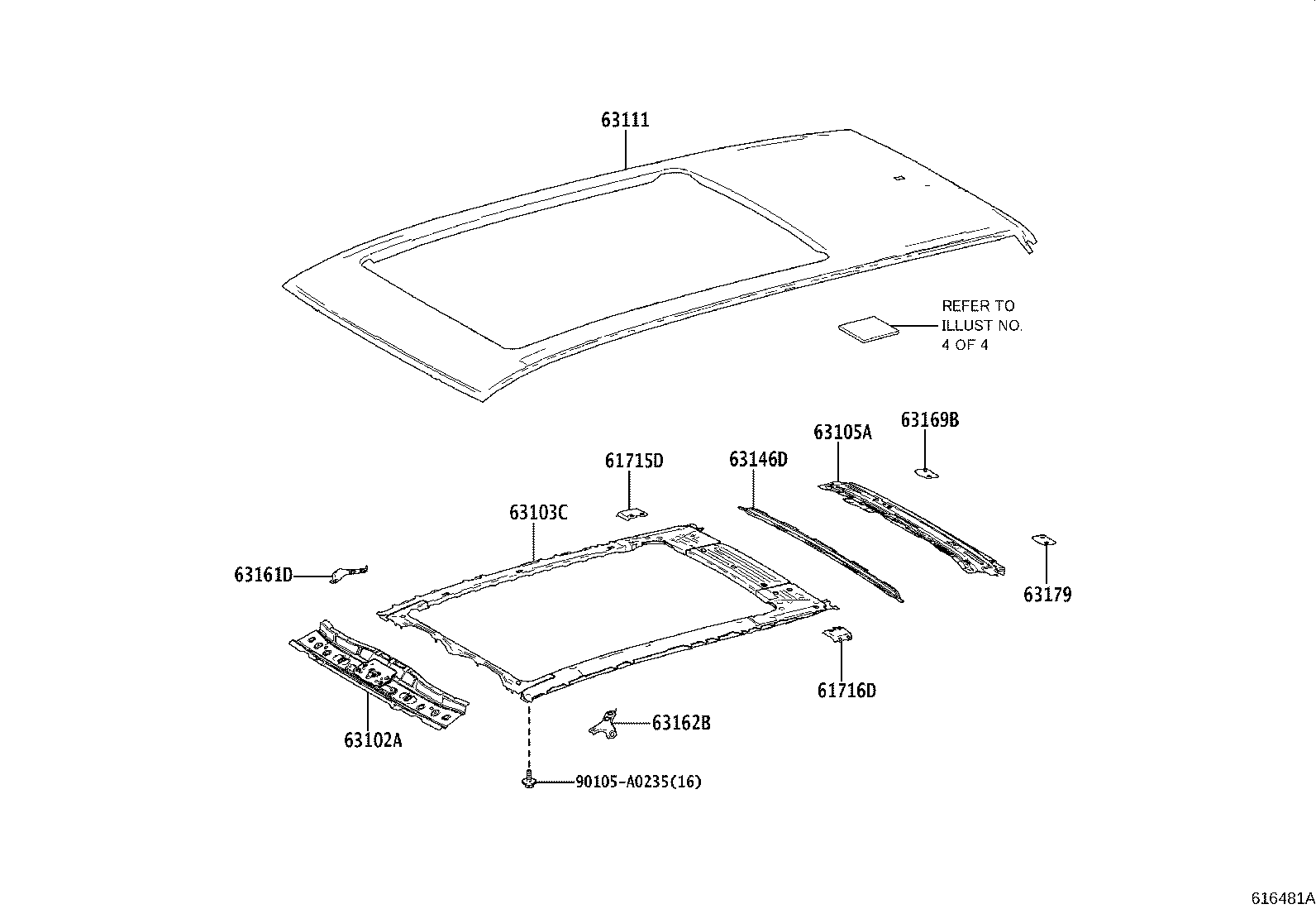 63123-0E080 REINFORCEMENT, ROOF PANEL, NO.4 product image
