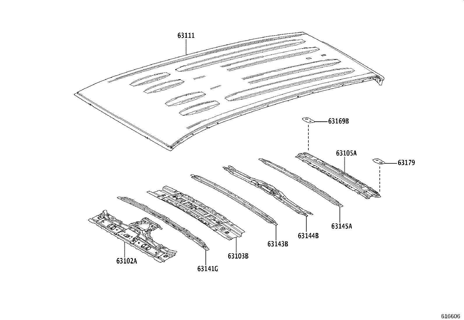 63103-0R050 REINFORCEMENT SUB-ASSY, ROOF PANEL, CENTER product image