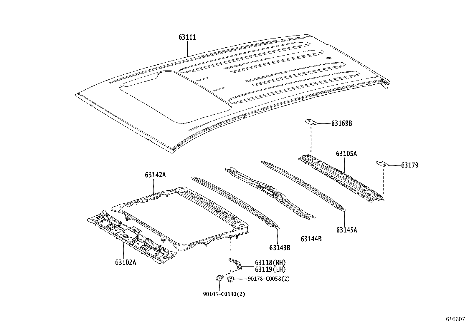 63103-0R050 REINFORCEMENT SUB-ASSY, ROOF PANEL, CENTER product image