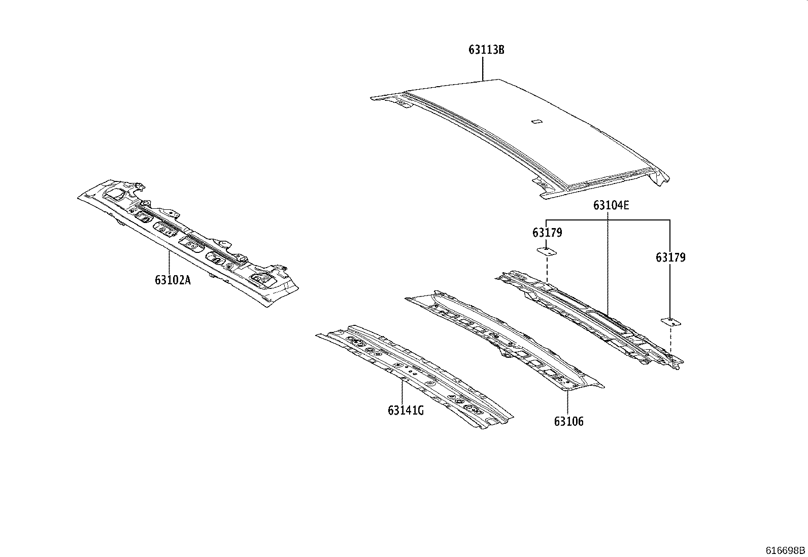 63104-48040 REINFORCEMENT SUB-ASSY, ROOF PANEL, REAR product image