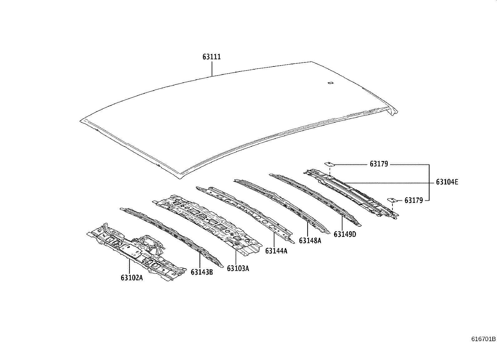 63104-48040 REINFORCEMENT SUB-ASSY, ROOF PANEL, REAR product image