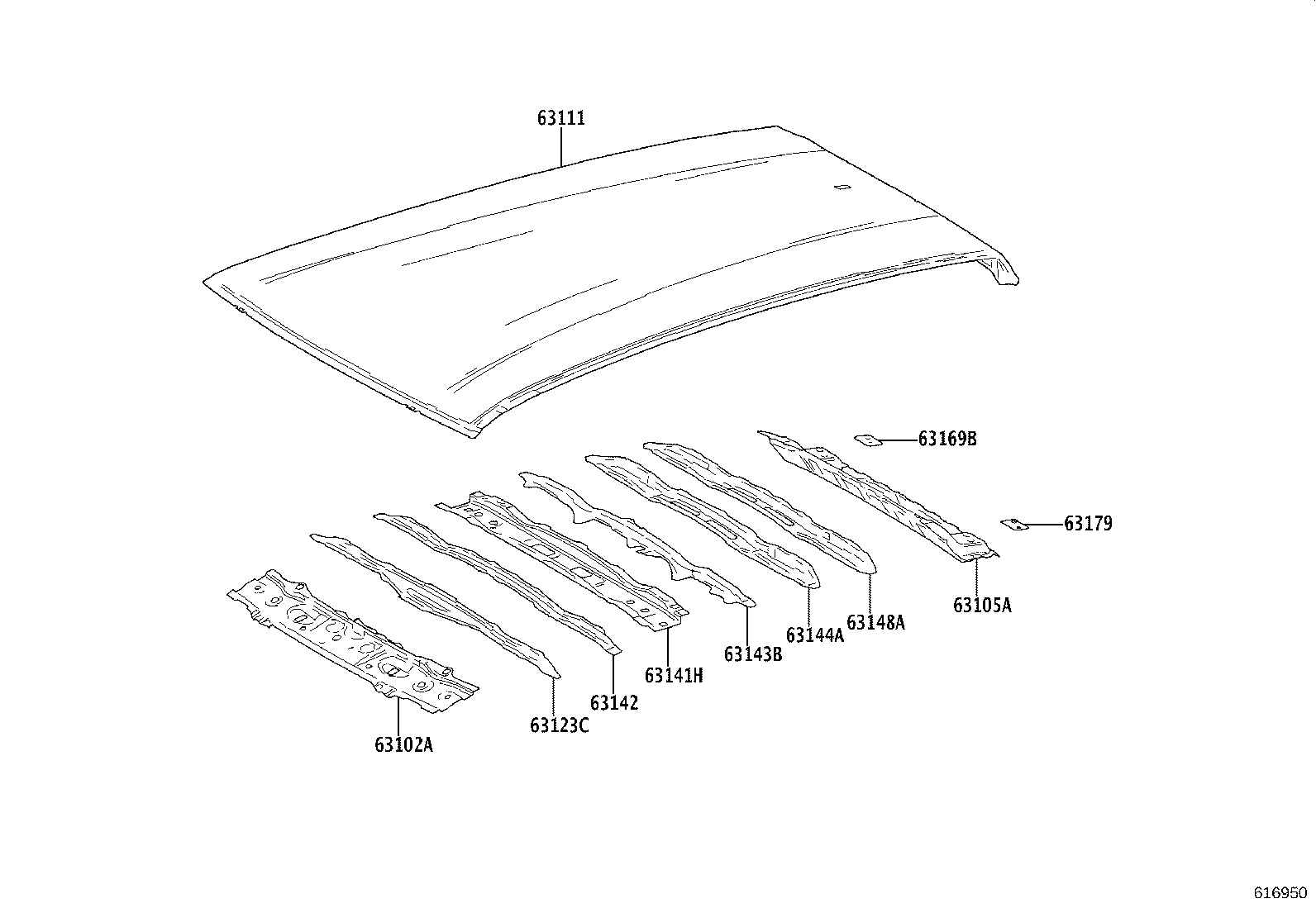 63169-0D030 PLATE, ROOF PANEL REINFORCEMENT, RH product image