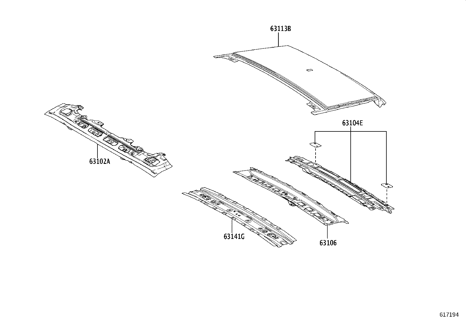 63106-0E080 REINFORCEMENT SUB-ASSY, ROOF PANEL, NO.4 product image