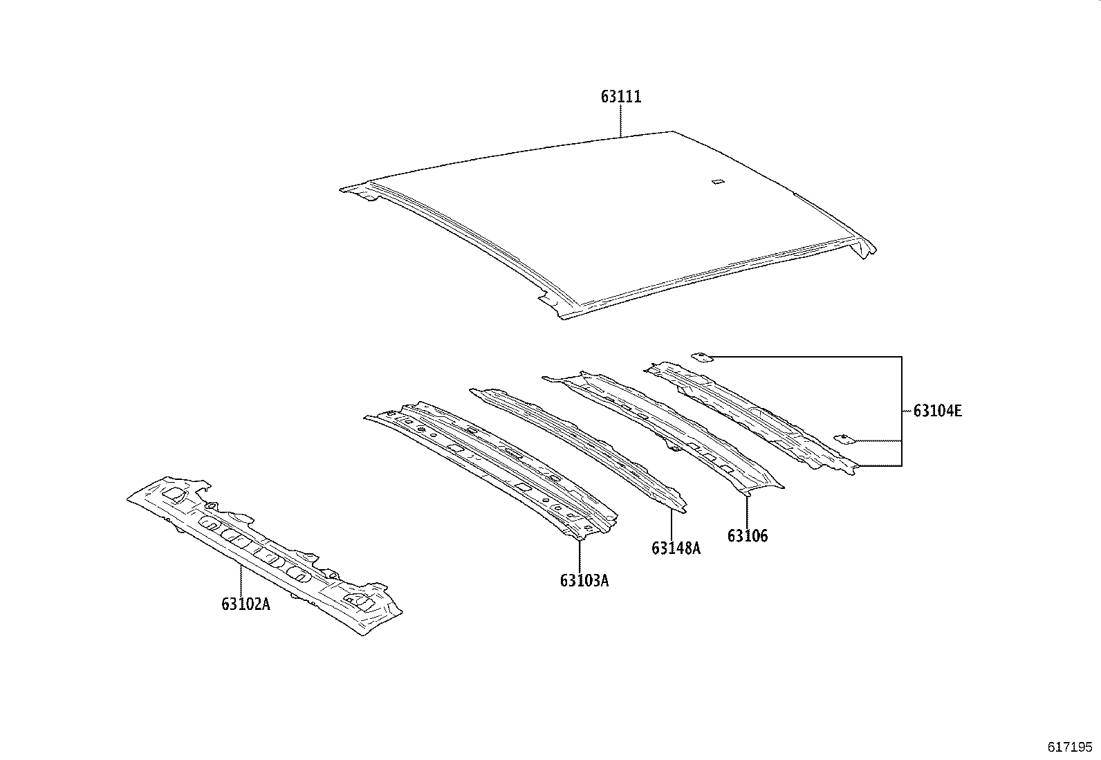 63106-0E080 REINFORCEMENT SUB-ASSY, ROOF PANEL, NO.4 product image