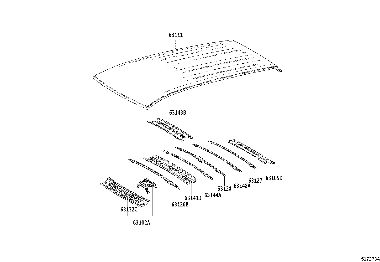 63142-0A030 REINFORCEMENT, ROOF PANEL, NO.2 product image