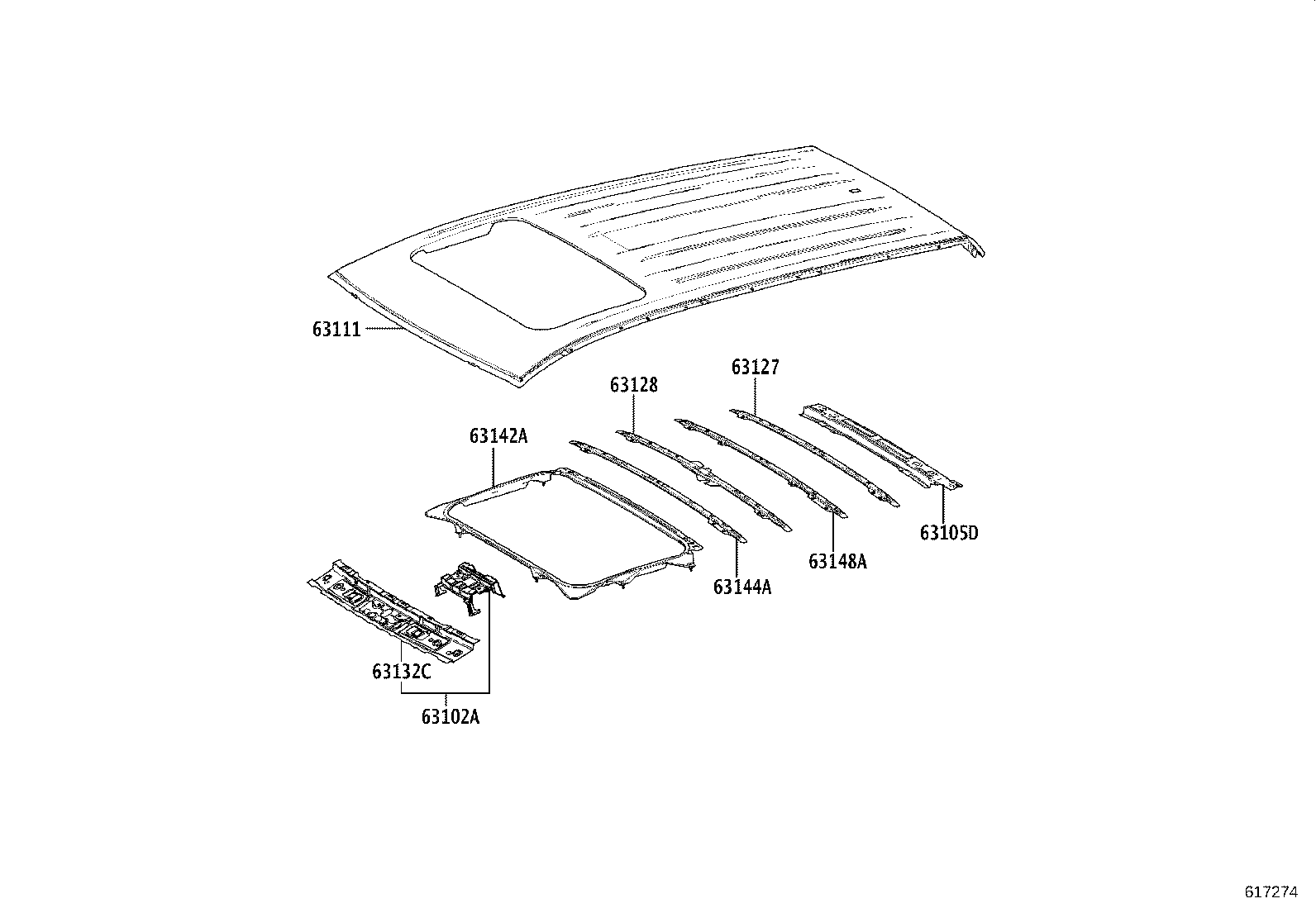 63142-0A030 REINFORCEMENT, ROOF PANEL, NO.2 product image