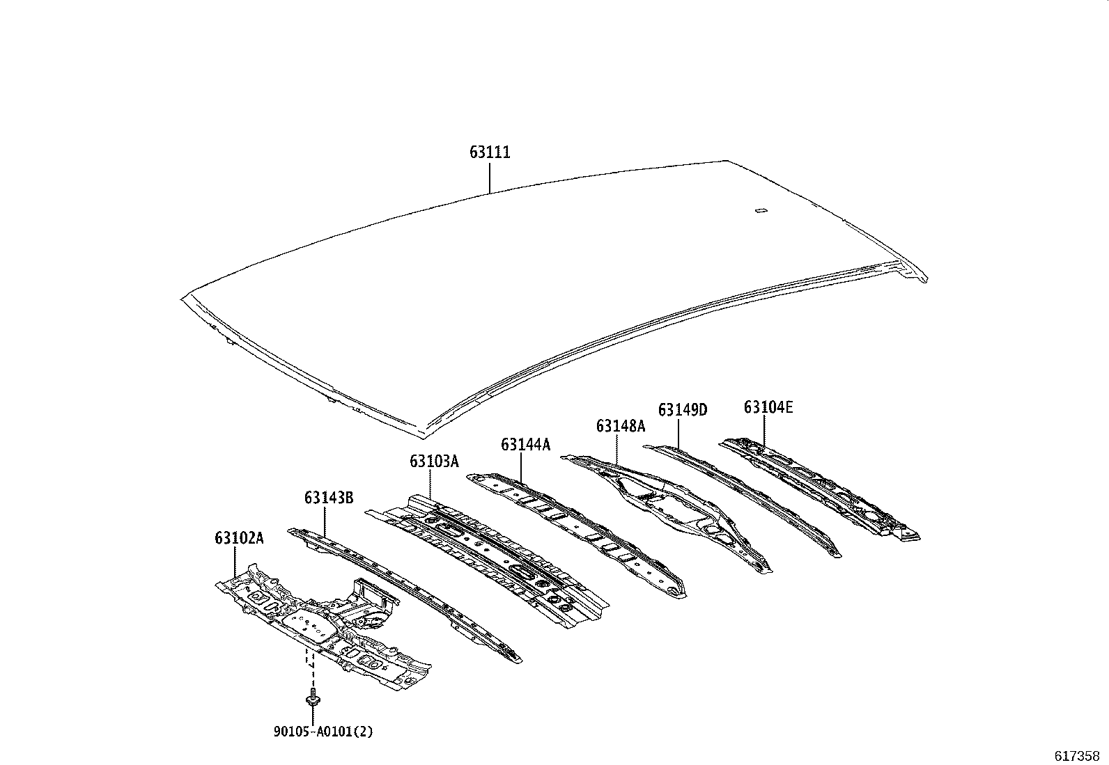 63149-F6010 REINFORCEMENT, ROOF PANEL, NO.8 product image