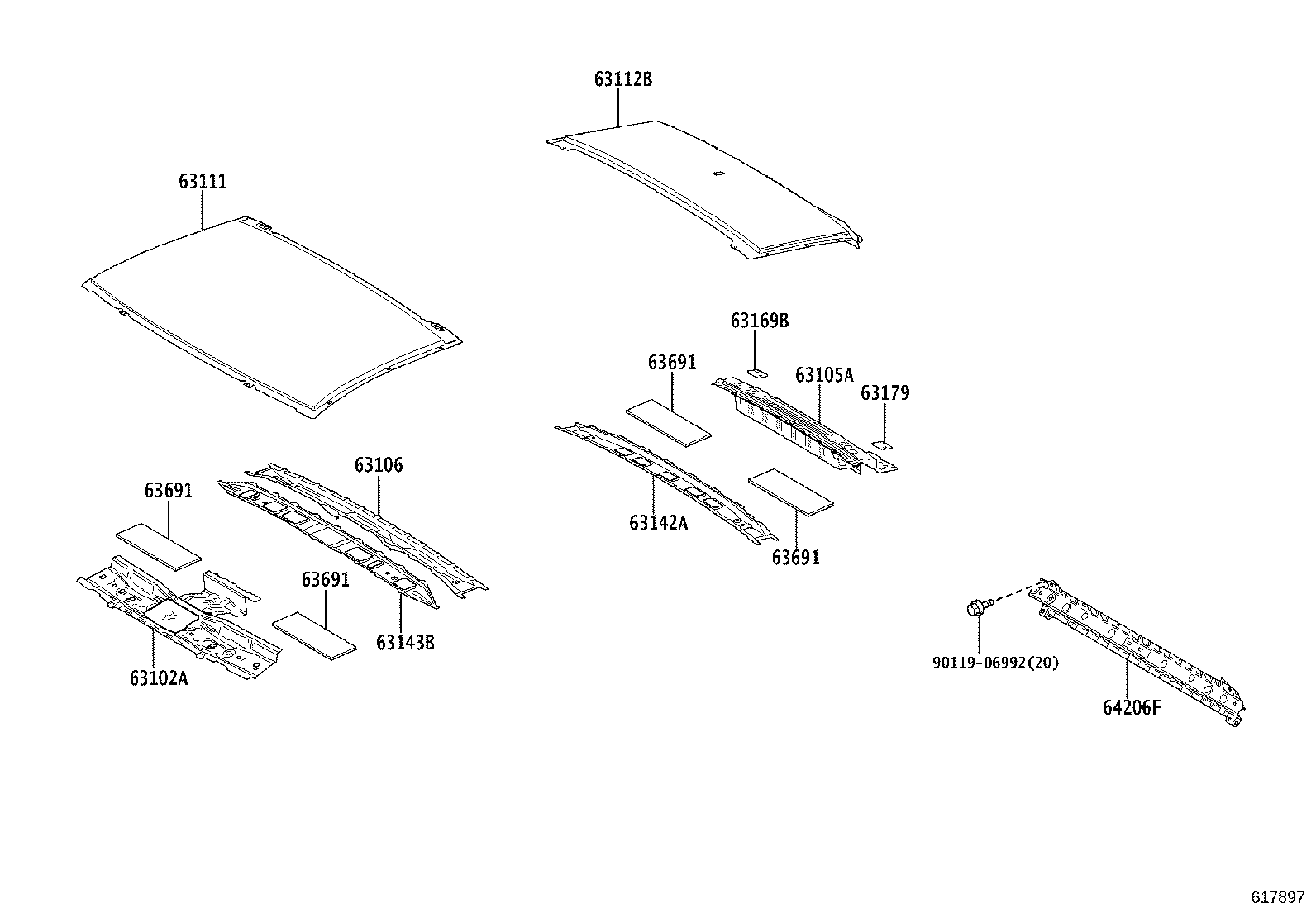 63102-40900 PANEL SUB-ASSY, WINDSHIELD HEADER product image