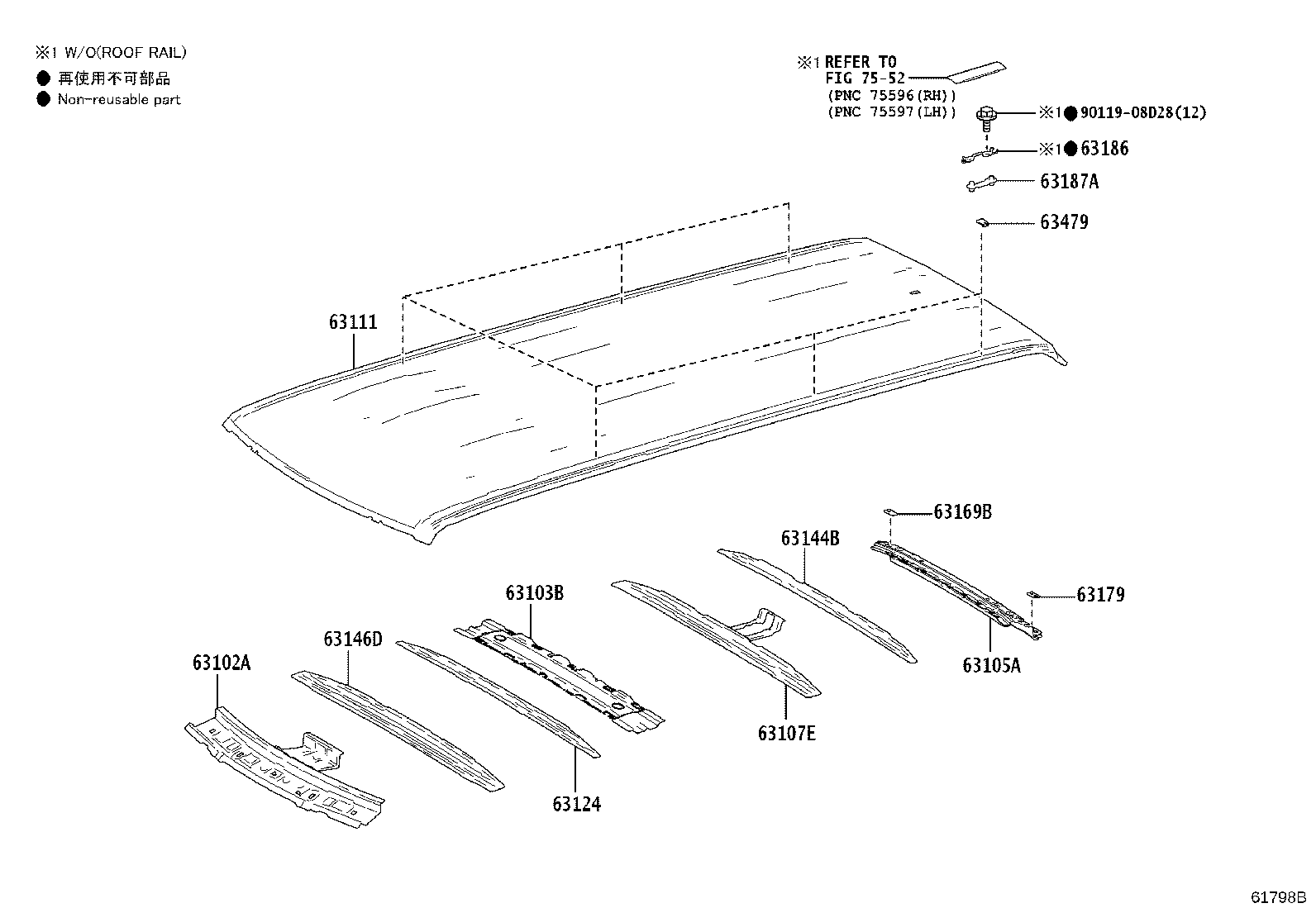 63103-0G010 REINFORCEMENT SUB-ASSY, ROOF PANEL, CENTER product image