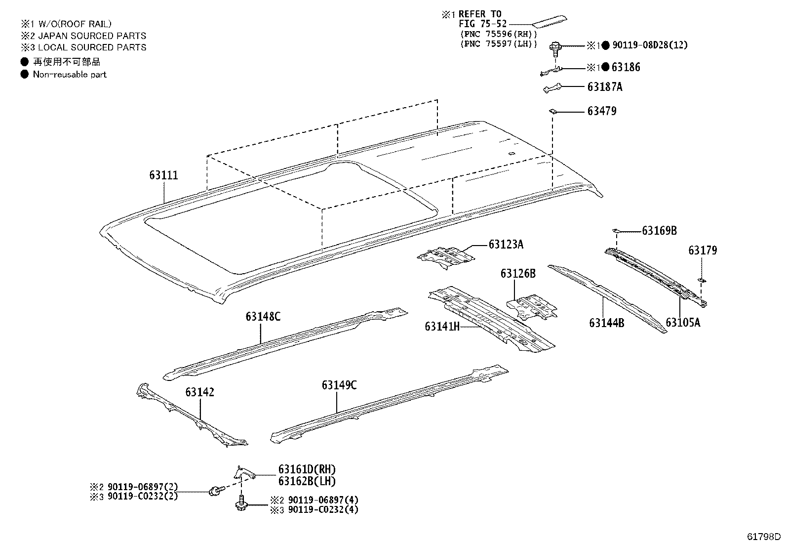 63103-0G010 REINFORCEMENT SUB-ASSY, ROOF PANEL, CENTER product image