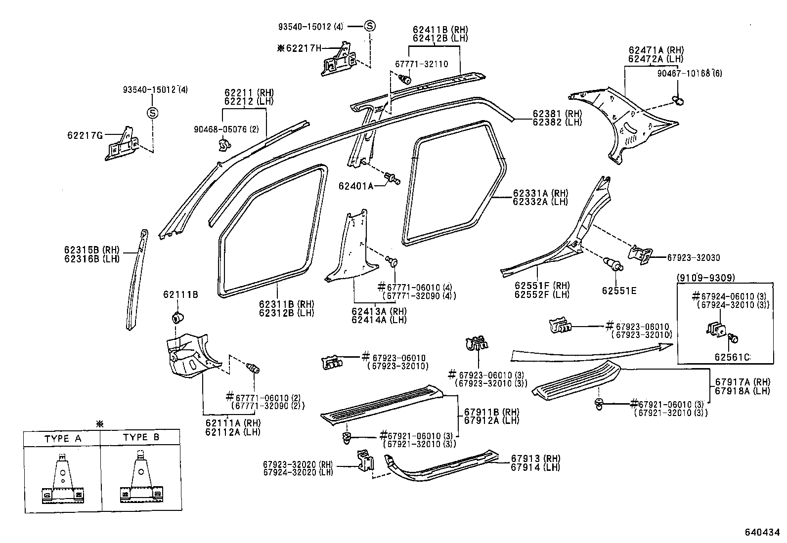 62332-06010 WEATHERSTRIP, REAR DOOR OPENING TRIM, LH product image