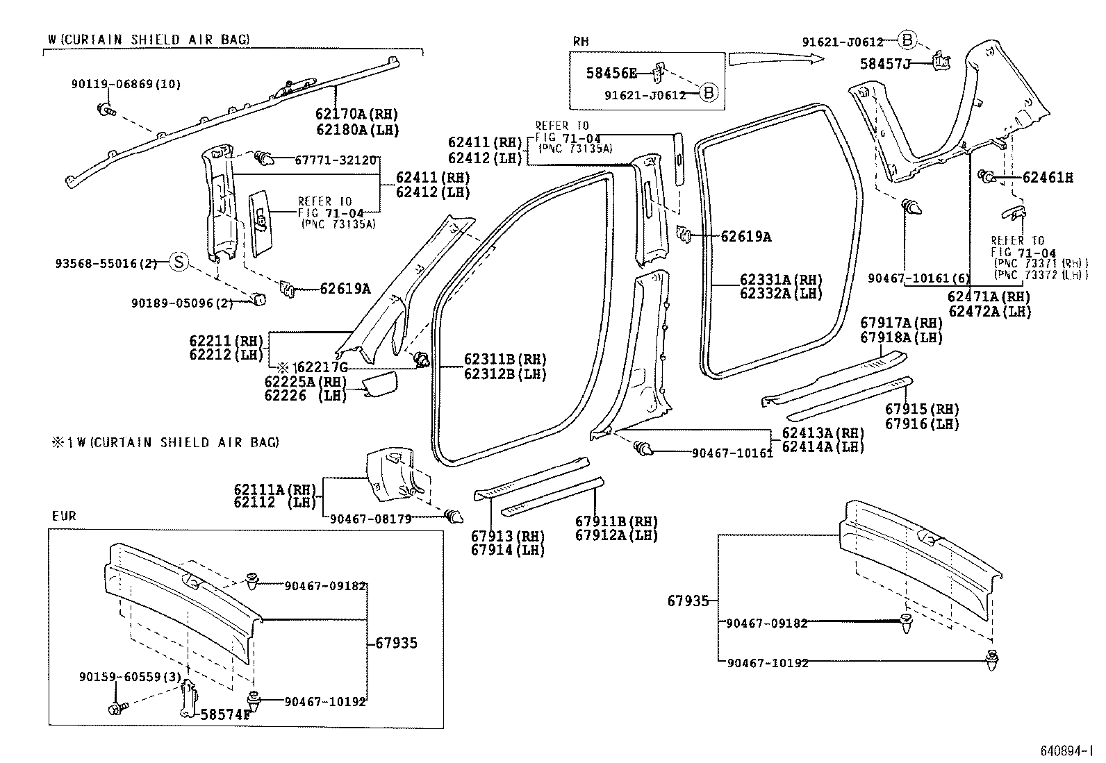 62170-44031 AIR BAG ASSY, CURTAIN SHIELD, RH product image