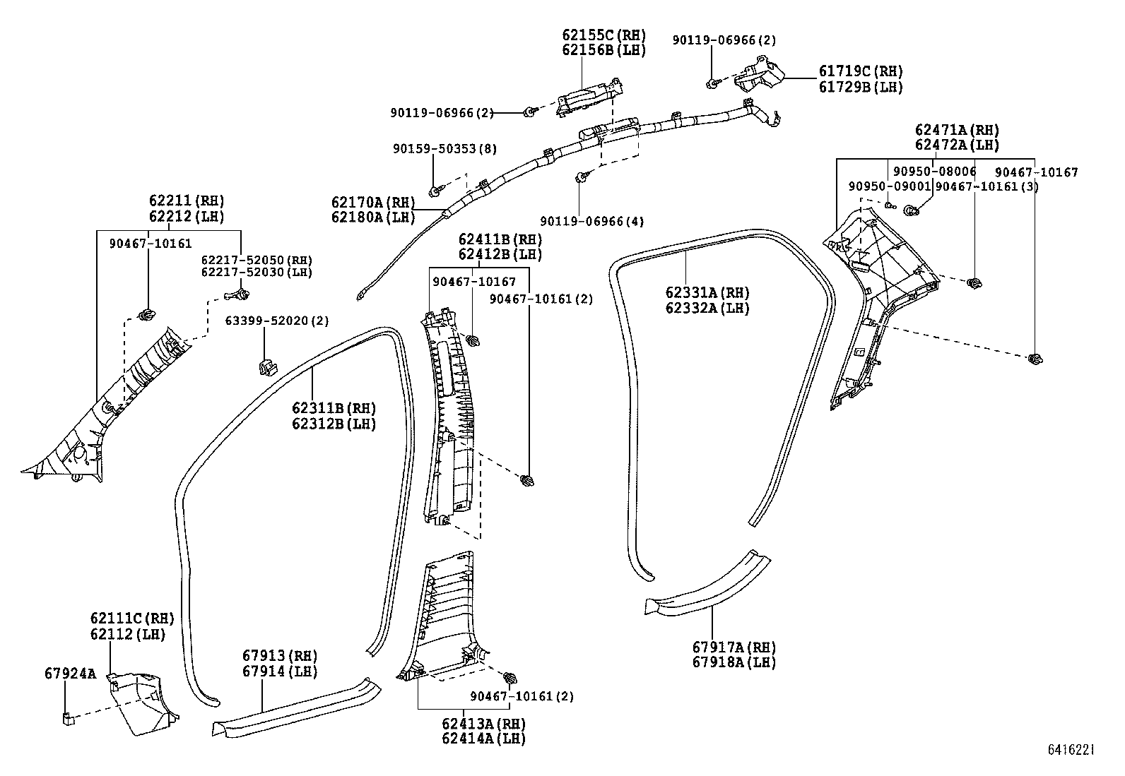 62170-52024 AIR BAG ASSY, CURTAIN SHIELD, RH product image