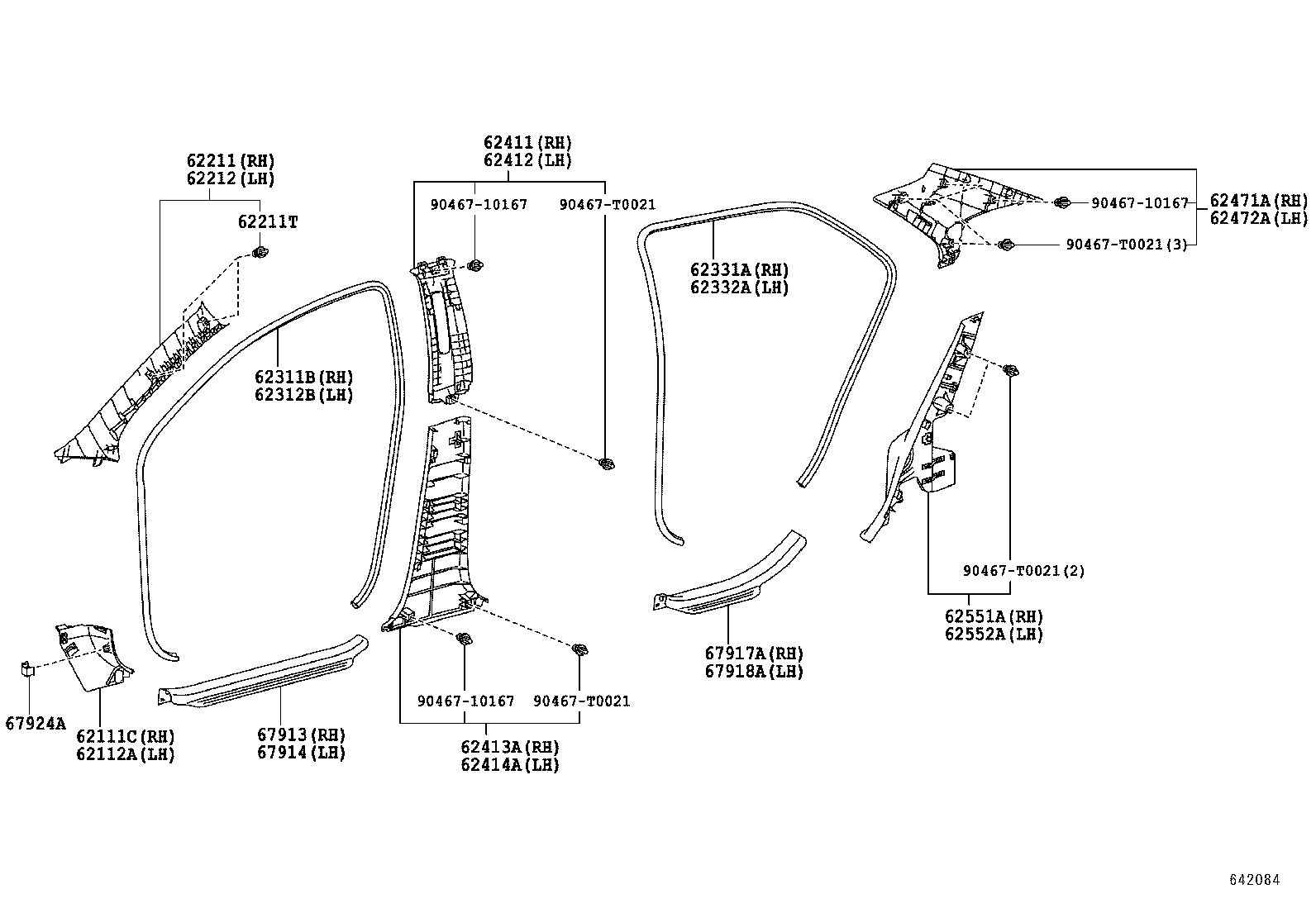 62332-0D040 WEATHERSTRIP, REAR DOOR OPENING TRIM, LH product image
