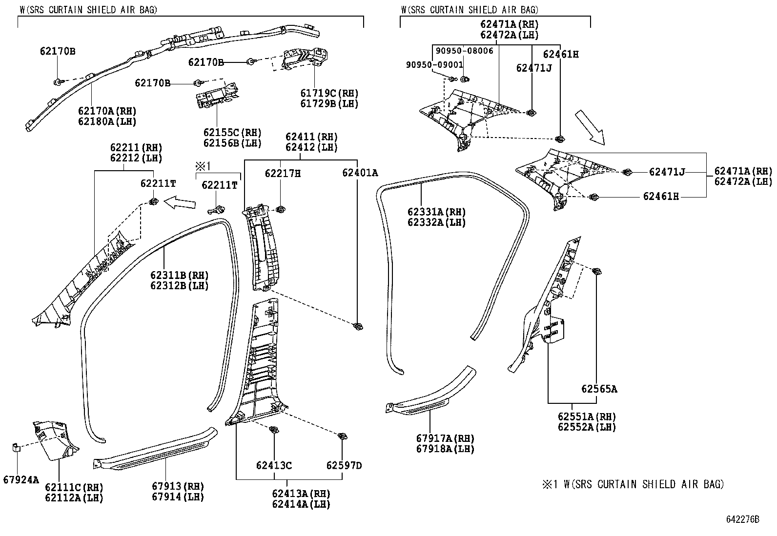 62170-52040 AIR BAG ASSY, CURTAIN SHIELD, RH product image