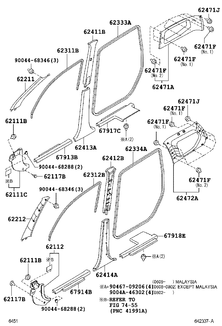 90044-68346 CLIP (FOR ROOF SIDE, INNER UPPER GARNISH) product image
