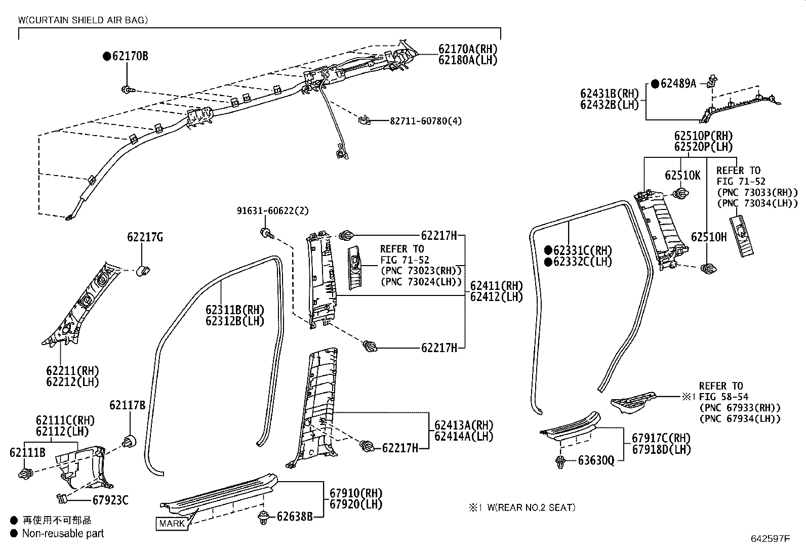 62170-60130 AIR BAG ASSY, CURTAIN SHIELD, RH product image