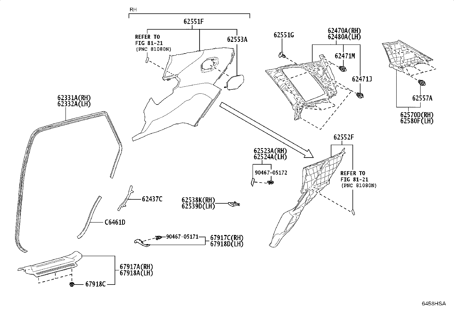 62332-40070 WEATHERSTRIP, REAR DOOR OPENING TRIM, LH product image
